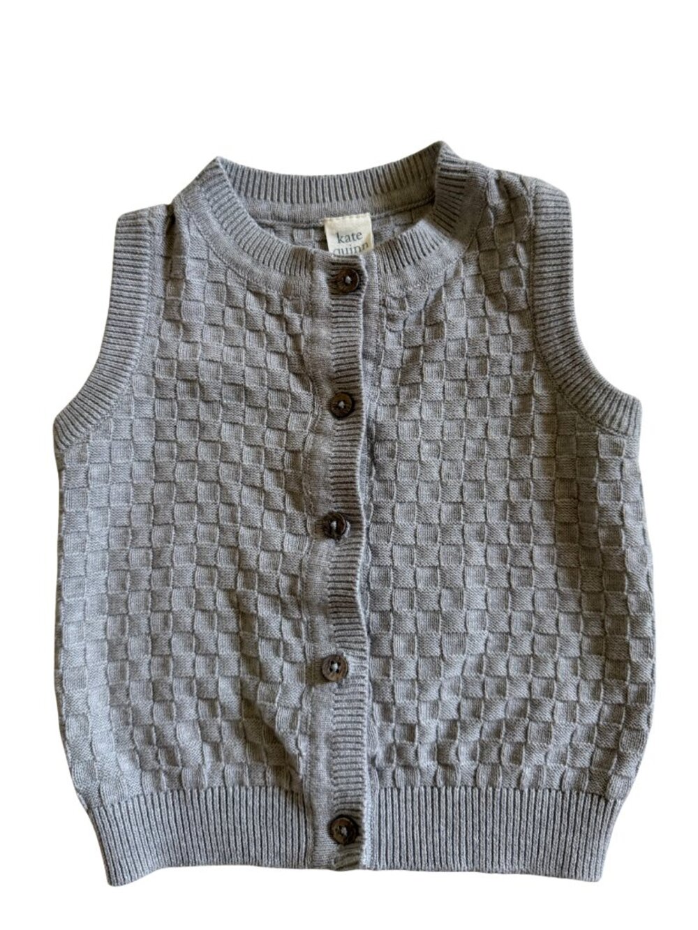 Kate Quinn - Basket Weave Knit Sweater Vest Gray Organic Cotton 6-12M
